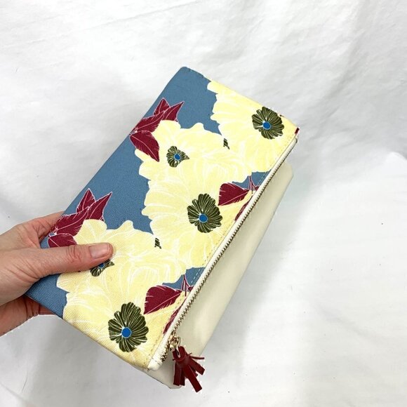 Rachel Pally Leather Trimmed Fold Over Clutch - Cream Multicolor Floral Print - Picture 6 of 13